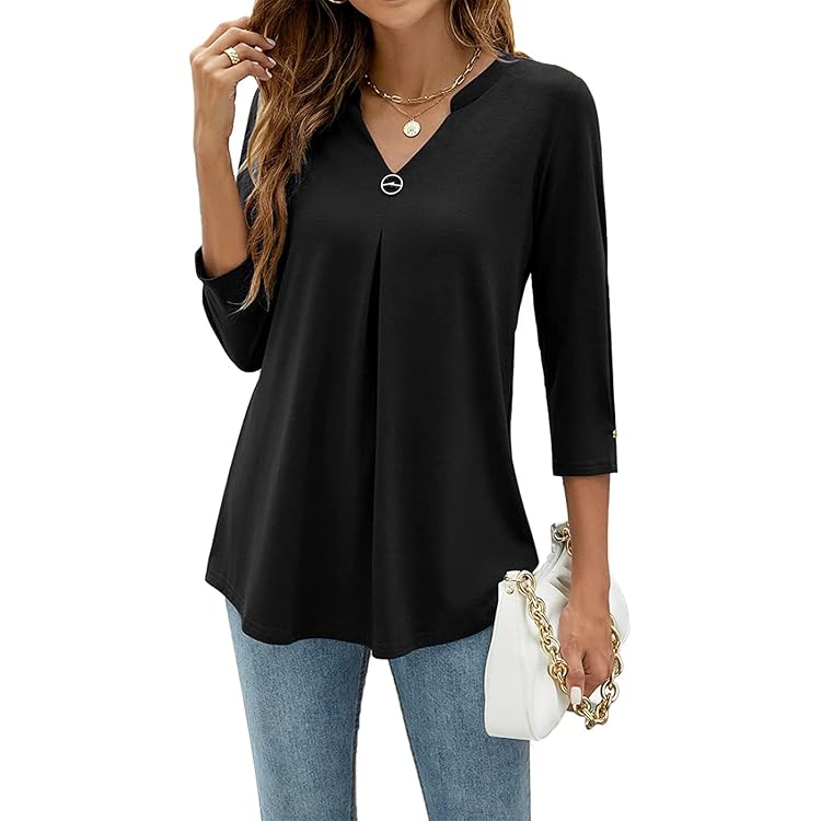 Chemisier Femme Grande Taille - Manches Longues, Col Henley, Coupe Slim, Pour Un Look Chic Au Travail Ou En Sortie