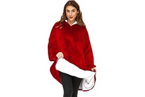 O³ Coperta con Cappuccio, Plaid con Maniche, indossabile in Pile, Felpa Oversize Donna, Blanket Hoodie - Confortevole e Morbido - Perfetto per Le Notti Invernali sul Divano (Rosso)