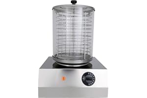 SARO Hot-Dog-Maker – Mit Glaszylinder – Edelstahlgehäuse – Temperaturregelung 0–110 °C – Kompakt – B 280 x T 260 x H 420 mm - 1 kW – Modell CS-100