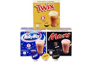 CAFFÉLUXE Hot Chocolate Capsules - Twix, Mars, Milkyway Hot Chocolate Pods Bundle - Dolce Gusto Compatible Hot Chocolate Capsules - 8 Pods each of Twix, Mars, Milkyway