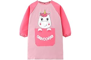 HIQUACC Kids Waterproof Art Smock with Long Sleeves - Graffiti Painting Crafting Apron for Toddlers Children