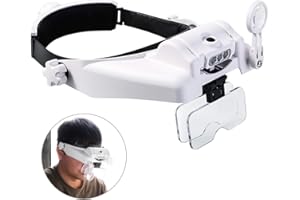 WALLFIRE Podświetlana lupa z odłączanymi diodami LED, bez użycia rąk, montowana na głowicy powiększającej, zestaw słuchawkowy, lupa do pracy, szycia, rękodzieła, czytania, naprawy, tworzenia biżuterii, od 1 do