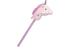 Relaxdays, Rose Cheval à bâton Licorne Enfants, Son hennissements, bruits de Sabots, Jouet en Bois, Peluche Jeu, 74 cm, 10023852, Standard