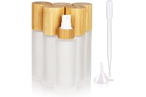 COSIDEA Lot de 6 flacons vaporisateurs vides en verre dépoli avec couvercle en bambou de 60 ml avec tête de pulvérisation fine pour produits de toilette liquides, parfums, flacons de toner