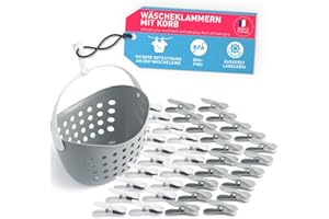 ‎CULICLEAN culiclean Wäscheklammern stabil ohne Abdruck Soft Clips mit Wäscheklammernkorb 40 Stück mit Wäscheklammernkorb/Ultimate Gray weiß/weiß Ultimate Gray Korb Ultimate Gray Henkel weiß Korb statt Beutel