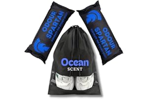 Mr Bundles Shoe Spartan Deodorizer, Bamboo Charcoal Shoe Odour Eliminator Bags, Deodorizer Inserts. 2 Pack of Ocean Breeze Scented Fresheners With a Carry Bag. Ideal for gym bags, boxing gloves, shoes