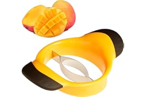 SINZAU Trancheuse à mangue, lame de trancheuse à mangue en acier inoxydable, utilisée pour fendre et carotter la mangue, jaune