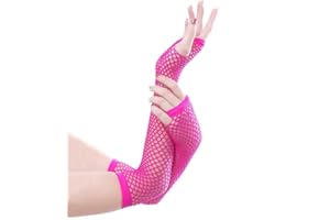 PrettyLoveHose Panja Short Net Gants Résilles Mitaines Longue Extensible (Blanc, Noir, Rouge, Vert, Violet, Jaune, Bleu, Orange, Rose, Arc-en-Ciel, Blanc Strass, Noir Strass)
