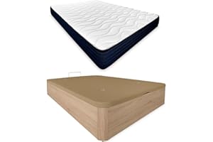 mattfy - Pack Colchón Viscoelástico Kloe Reversible + Canapé Madera Abatible Gran Capacidad | Color Cambria 150 x 190
