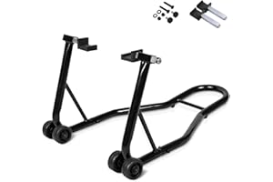 GiantexUK Motorbike Stand, Adjustable Rear Track Paddock Stand on Wheels, Heavy Duty Motorcycle Lift Stand for Workshop Garage Repair Shop (Black Body)