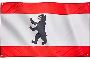 Runesol Berlin Flagge für Balkon, 91x152cm, 3ft x 5ft, Berlin Fahne mit 4 Ösen, Berliner Landesflagge, Premium-Flaggen für drinnen und draußen, helle Farben