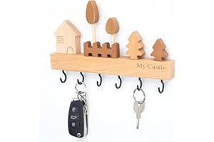AQUARBOR Colgador Llaves Pared Madera, Portallaves de Madera, Se Suministra con Orificios Taladrados y Montaje Adhesivo Sin Clavos, Cuidadosamente Fabricado a Mano con Madera de Veta Natural