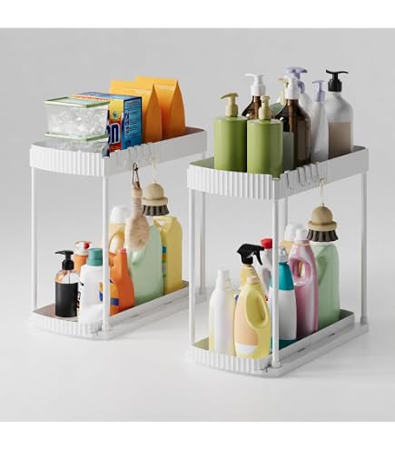 Vtopmart Spülschrank-Organizer 2er-Set – Doppelschichtiger Unterschrank- Organizer Mit Schubladenteiler, Für Küche, Bad & Büro, Rostbeständig