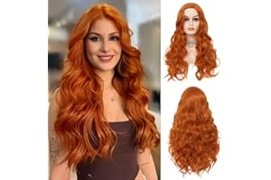 ‎SIUDUS Orange Lngwer Perücke Lange Lockige Wellige Perücken für Frauen Synthetische Natürliche Mittlere Teil Kupfer Rot Perücke für Tägliche Party Gebrauch