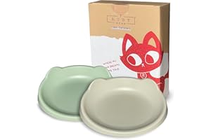 7 Ruby Road Anti Whisker Fatigue Cat Bowl, Set of 2 - Wide Food Bowls, Wet and Dry Shallow Food Dish, Small Cat Dishes for Indoor Cats, Cute Kitten Bowls Whisker Friendly & Relief, Non-Slip Plates