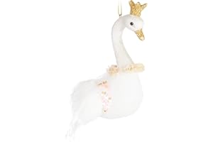 ‎BRUBAKER BRUBAKER Schwan Prinzessin mit Glitzer Krone Weihnachtskugel aus Glas - Handbemalt und Mundgeblasen - Christbaumschmuck Lustig - Weihnachtsdeko Figur Anhänger - Deko Baumkugel Weiß
