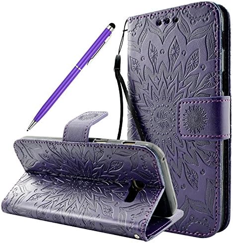 Samsung Galaxy A5 (2017) Case, Fraelc® Samsung SM-A520F (2017 Release - 5.2 Inch) Leather Wallet Case Embossing Mandala Henna Flower Pattern Design Leather Flip BookStyle Phone Cover Magnetic Folio Wallet Bag Case Cover for Samsung Galaxy A5 2017 - Purple