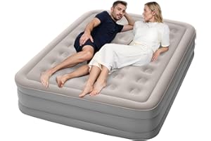 Warmiehomy King Inflatable Mattress, Deflation Air Bed with Built-in Electric Pump, Double Blow Up Mattress in 2.5 Mins Self-Inflation, Flocked Surface Air Mattress for Home Camping 200x150x40cm, Grey