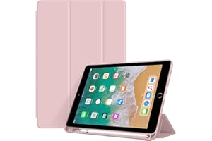 ESPZANTHIC Custodia per iPad 9,7 Pollici (6a/5a Generazione, 2018/2017) con Portapenne, Cover Tablet Antiurto Sottile con Retro in Morbido TPU con Auto Svegliati/Sonno, Rosa
