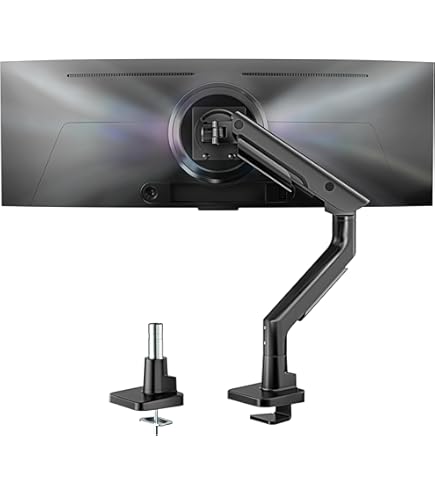 Alberenz Single Monitor Mount, Adjustable Monitor Arm for 17-57 Inch Monitors, Ideal for Ultrawide Displays (also Curved), Ergonomic Design, Height Adjustable and Tilt, Color Black