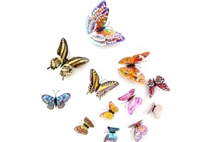 Whcctl 3D Papillons Papiers Décoration, 24 Pièces Décoration Papillon Tridimensionnelle, Sticker Mural Papillon Double Couche Lumineux, 3D Muraux Sticker de Papillon DIY, pour Maison et Chambre Décor