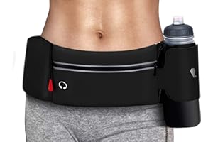 SIMPTECH Riñonera Running Deportiva Mujer Hombre con Soporte Plegable para Botellas de Agua (Botellas no Incluidas), sin Rebote de Bolsillo Grande Resistente al Agua, Cinturon para Correr Porta movil Running