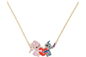 Disney Collier avec pendentif en forme de cœur plaqué or Stitch & Angel pour fille