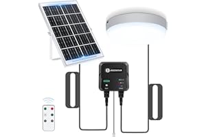 Aigostar Luz Solar Interior Exterior 70W Plafón LED Techo Solar con Caja de Almacenamiento de Energía, Mando a Distancia, IP65 Impermeable, Cable de 8m, Ajustable 6500K