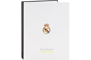 Safta Real Madrid EQUIPACIÓN 25/26 Classeur avec feuilles 4 anneaux, idéal pour les enfants de différents âges, confortable et polyvalent, qualité et résistance, 26,5 x 33 cm, blanc, M, Décontracté