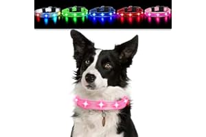 AIRMINTI LED Collare Luminoso per Cani, Collare per Cani, Collare di Sicurezza per Cani Gatti, Collare Lampeggiante per Cani, Ricaricabile via USB, Lunghezza Regolabile, 3 Modalità di Luce (Rosa, 60cm(L))