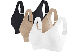 VPQILH 3 Pack Womens Sports Bras Ladies Non Wired Bra Push Up Bralette Wireless Bralettes Full Coverage Brassiere Adjustable Straps Underwear Soft Breathable Crop Top Comfort Everyday Lingerie Workout Bra