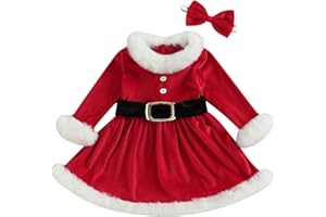 XIXIMAON Vestido de Navidad para Bebé Niña Vestido Navideño de Felpa con Manga Larga y Diadema para Navidad 3 pcs Traje de Navidad para Chica de 1 a 5 Años