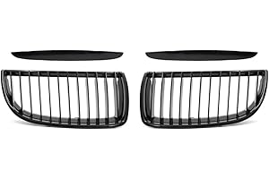 X AUTOHAUX Front Upper Hood Bumper Grille Grill for BMW 325i E90 2005-2008 Front Left Right Upper Bumper Kidney Grille Grill Signal Slat Gloss Black Pair