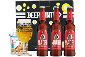 BEER HUNTER Madrí Exceptional Spanish Lager 330ml Bottles Gift 3 Pack with Branded Glass