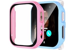Kamita [2 sztuki] etui kompatybilne z Xplora X6 Play z osłoną ekranu ze szkła hartowanego 9H, twardy PC pełne pokrycie pokrowiec ochronny, ultracienkie etui do smartwatcha dla dzieci X6 Play (niebieski + różowy)
