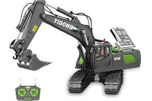 DASFIE 11 Channel Fully Functional Construction Remote Control Excavator, 1:20 Scale 680 Degree Rotation RC Digger Tractor Toy with LED & Sound, RC Construction Vehicles for Boys Kids and Adults