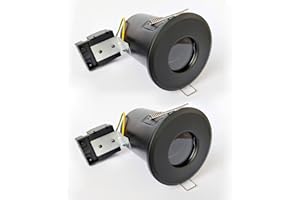 2XSweier 90 Minute Fire Rated LED Recessed Ceiling Light, Waterproof IP65 Spotlight, Black Downlight GU10 Die-Cast Aluminium (Bulb not Included) Recessed Spotlight