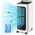 Evaporative Air Cooler, 3 in 1 Mobile Portable Air Cooler with Digital Display, Humidifier, Portable Cooler Fan with 2 Ice Boxes, 5L Water Tank, 80W, 3 Speeds, Remote Control, 7H Timer,for Home Office