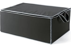 Compactor – Housse de rangement pour couette et vêtements zippée avec poignées, coloris noir et liseré gris, rangement placards