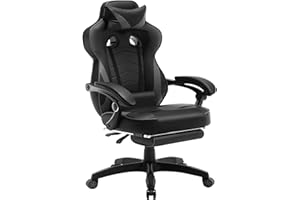 WOLTU Sedia Gaming Pelle PU Sedia Ufficio Ergonomica con Poggiapiedi, Livestreaming Sedia Girevole Poltrona Gaming con Schienale & Sedile Grandi per Persone di Taglia Grande Nero+Grigio