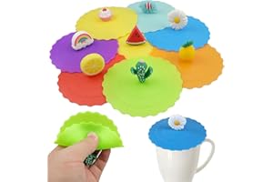 ICELSA 8 Piezas Tapa Silicona Taza Reutilizable Tapa Silicona Vaso Tapas Silicona Lindo Tapas Conveniente para la Taza de Café de la Taza de té de Cristal(10cm)