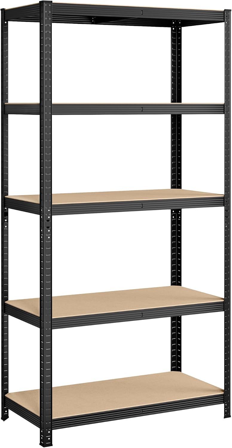 SONGMICS Estantería Pesada de 5 Niveles, Estantería de Acero, Montaje Rápido, Garaje, Almacén, Trastero, Carga de 600 kg, 50 x 100 x 200 cm, Negro GLR050B01