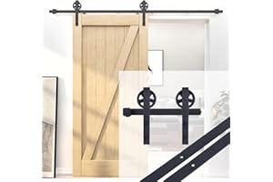 EGTink 200cm/6,56FT Kit de Porte de Grange Coulissante, Quincaillerie Kit de Rail avec Roulettes et Rail, Ensemble Industriel pour Porte Coulissante Interieur