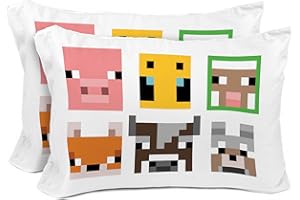 Sunny Side Up Minecraft Mobs & Animals 2 Pack Reversible Pillowcases - Double Sided Pillow Covers, Kids Super Soft Creeper Bedding