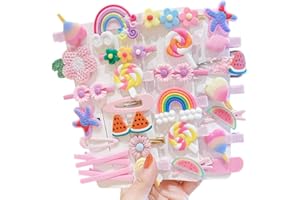 LYHURK 28 Pezzi Graziosi Fermagli per Capelli Moda Ragazze Accessori per Capelli Fiore Frutta Colorato Arcobaleno Caramelle Dessert Set di Graziosi Fermagli per Capelli Animali Clip in Metallo (Rosa)