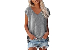 Shobdw T Shirt Damen V Ausschnitt Damen Shirt Tshirt T T-Shirt Sommer Kurzarm Top Bluse Sport Oberteil Oberteile Shirts Elegant Oversize Für Tshirts Mit Locker Baumwolle Basic Blusen T-Shirts