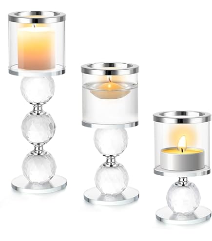 Sziqiqi Crystal Pillar Candle Holder Set van 2, helderglazen kandelaarhouders Theelichtkandelaar Candlelight Dinner Table Centerpiece voor huwelijksgeschenken Schoorsteenhaard Decoratie, Silber