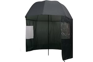 Festnight Angelschirm Anglerschirm Schirmzelt Compact Angelbedarf Schirm mit 2 PVC-Fenstern 300 x 240 cm Dunkelgrün