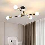 Kiwaezs lámpara de techo Industrial, 4 Luces, Lampara Moderna Negra para Interior, Salon, Dormitorio, Diámetro 72cm, Base E27