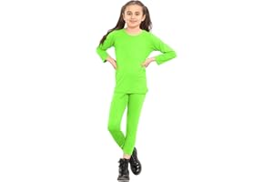 janisramone® Kids Girls Lounge Set, Neon Plain 2Pcs Co Ord Set, Round Neck Long Sleeve T-Shirt, Elasticated Waist Leggings, Casual Summer Tracksuit, Girls Activewear Sets